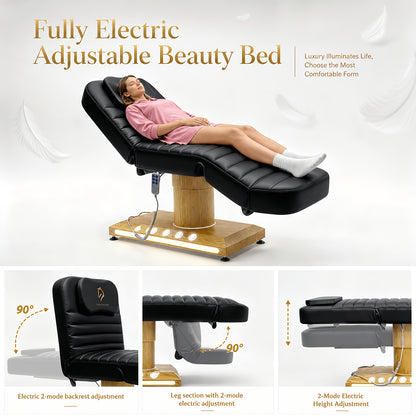 Full Electrical Massage Table, 3 Motors Facial Chair With Remote And Foot Controller, Tattoo Chair For Esthetician With Pillow, Beauty Bed With Removable Headrest For Spa, Salon, Waxing