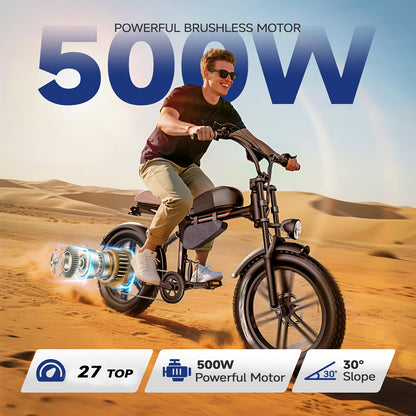 Retro Motorcycle Style Electric Bike for Adults, 20"x4.0" Tire, 48V 18Ah Battery for 60-90 Miles Long Range & Fast Speed, 7-Speed, Ideal for City Commuting, Trail Riding And Leisure Cruising.