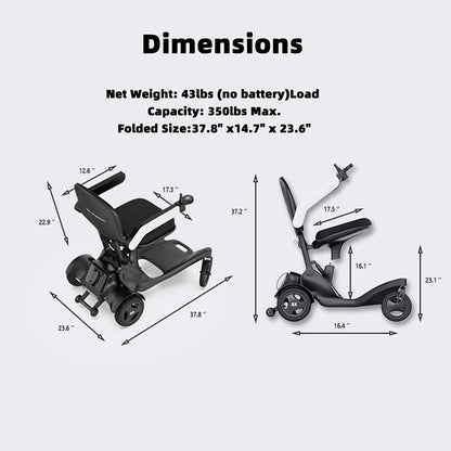 Full Carbon Fiber Smart Electric Wheelchair & Senior Mobility Scooter, 4-Wheel Travel Scooter with 20AH Lithium Battery, 30 Miles Driving Range, Tool-Free Setup, Lightweight Foldable for Easy Storage In Car Trunk