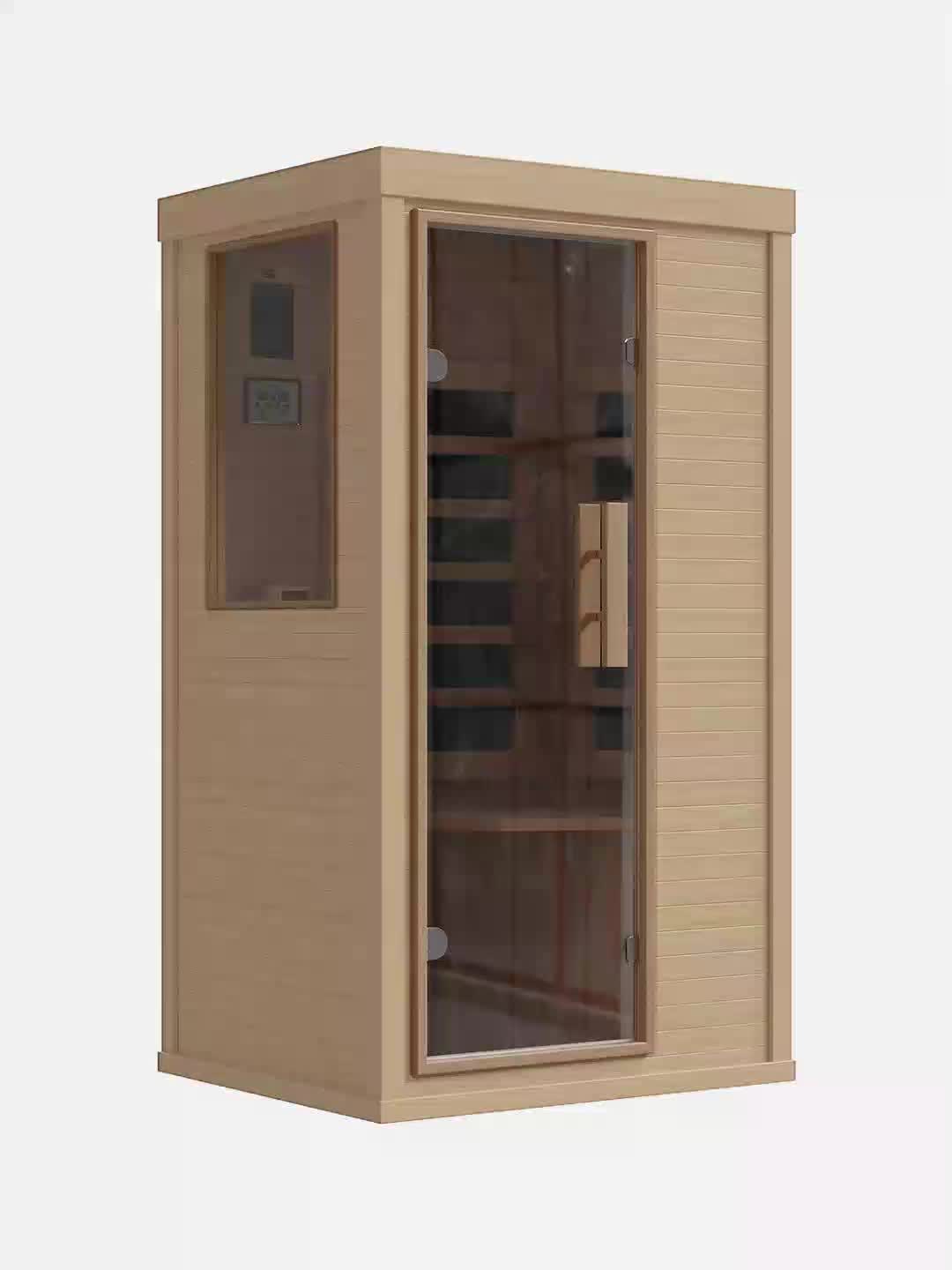 1-2 Person Indoor Infrared Sauna, 2.7'x2.3'-with A Half Glass, Full Spectrum Dry Sauna with Control Panel, Low EMF Far Infrared Sauna for Home Spa, Muscle Recovery, Patio & Backyard