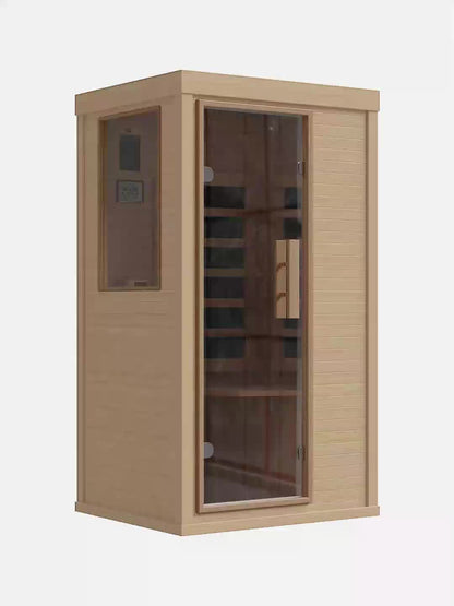 1-2 Person Indoor Infrared Sauna, 2.7'x2.3'-with A Half Glass, Full Spectrum Dry Sauna with Control Panel, Low EMF Far Infrared Sauna for Home Spa, Muscle Recovery, Patio & Backyard