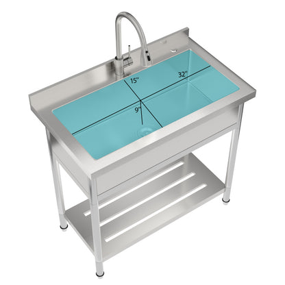 21'D X 36'W X 35.5'H Stainl Steel Large Utility Sink Single Bowl Freestanding Commercial Restaurant Sink with Pull-Out Faucet Utility Sink for Laundry Room Garage Kitchen