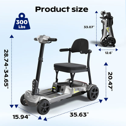Foldable Powered 4 Wheel Mobility Scooter for Seniors, Lightweight Portable Electric Scooter for Adult, Dual Lithium Batteries, Climbing All Terrain Motorized Scooter with Headlight, Elderly Outdoor Riding, Liftable Handlebar