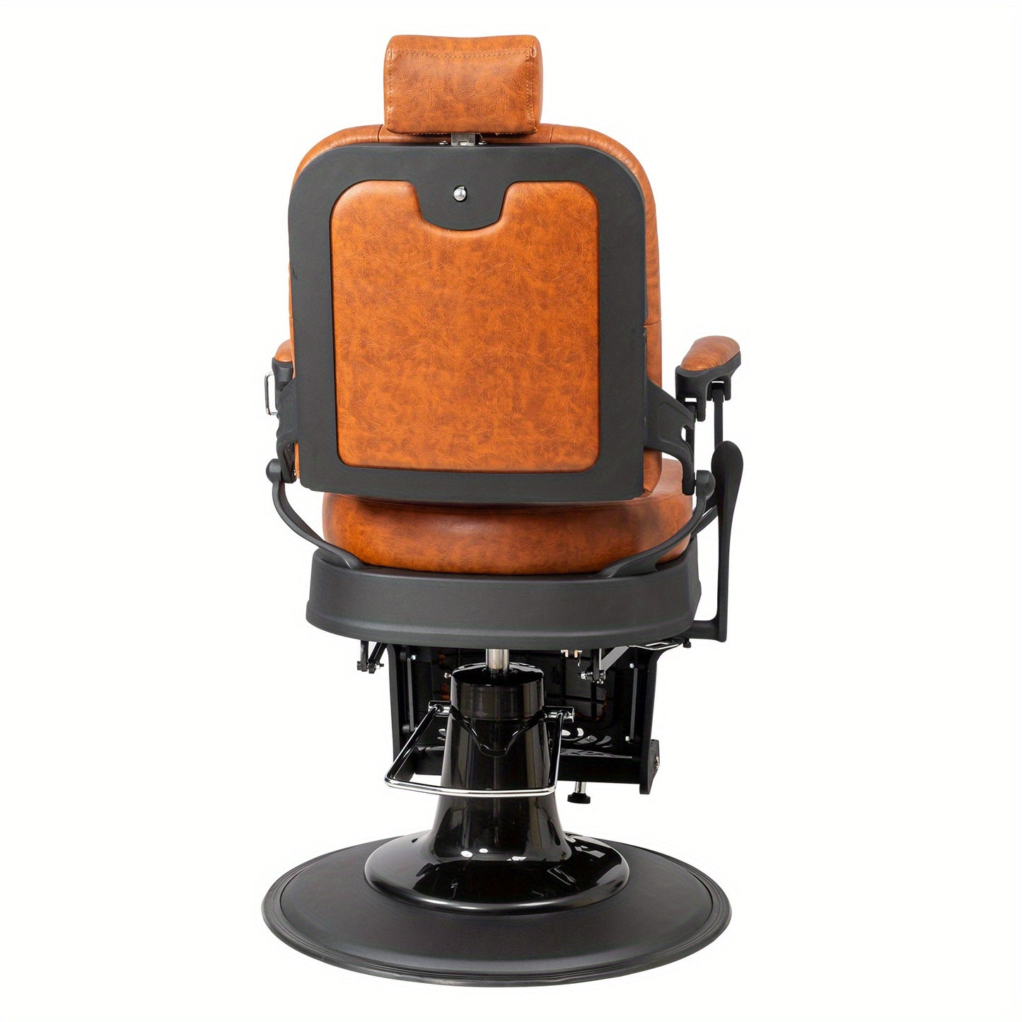 Heavy Duty Vintage Recline Barber Chair Hydraulic with Headrest, Supports up to 700lbs & 360° Rotatable, Professional Salon Beauty Spa Shampoo Equipment, Square Twill Backrest - Brown
