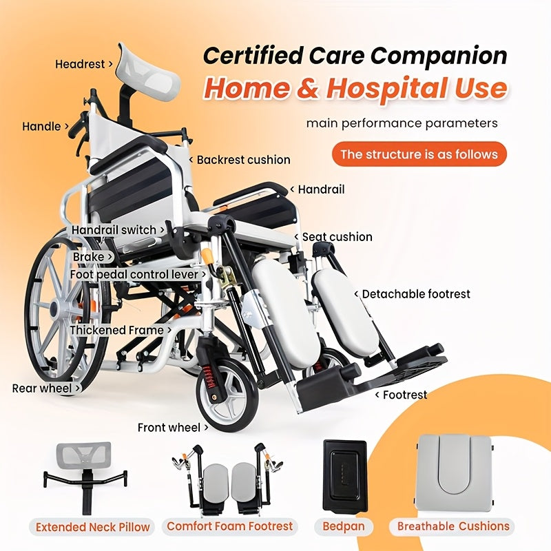 4-in-1 Reclining Wheelchairs, Waterproof Shower Bathroom Wheelchair, Transport Wheelchairs with Elevating Leg Rests And Potty- 18.5" Wide Seat Heavy Duty Recliner Wheel Chair for Seniors & Adults