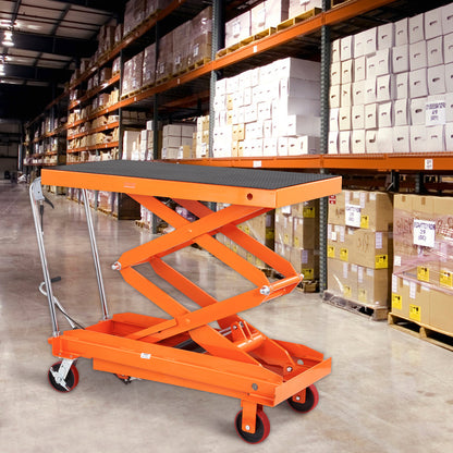 Hydraulic Lift Table Cart, 770/1760lbs Capacity 59" Lifting Height, Manual Double Scissor Lift Table with 4 Wheels and Non-slip Pad, Hydraulic Scissor Cart for Material Handling and Transportation