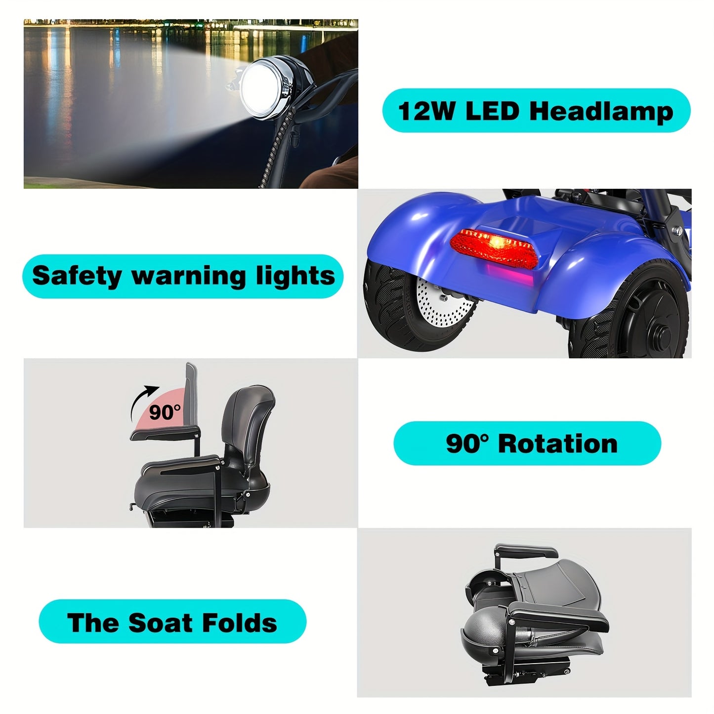 Electric Folding Four-Wheel Scooter 500W 11MPH 36V15.6AH 30 Miles Range 330LBS Load Capacity Mobility Scooter With Basket
