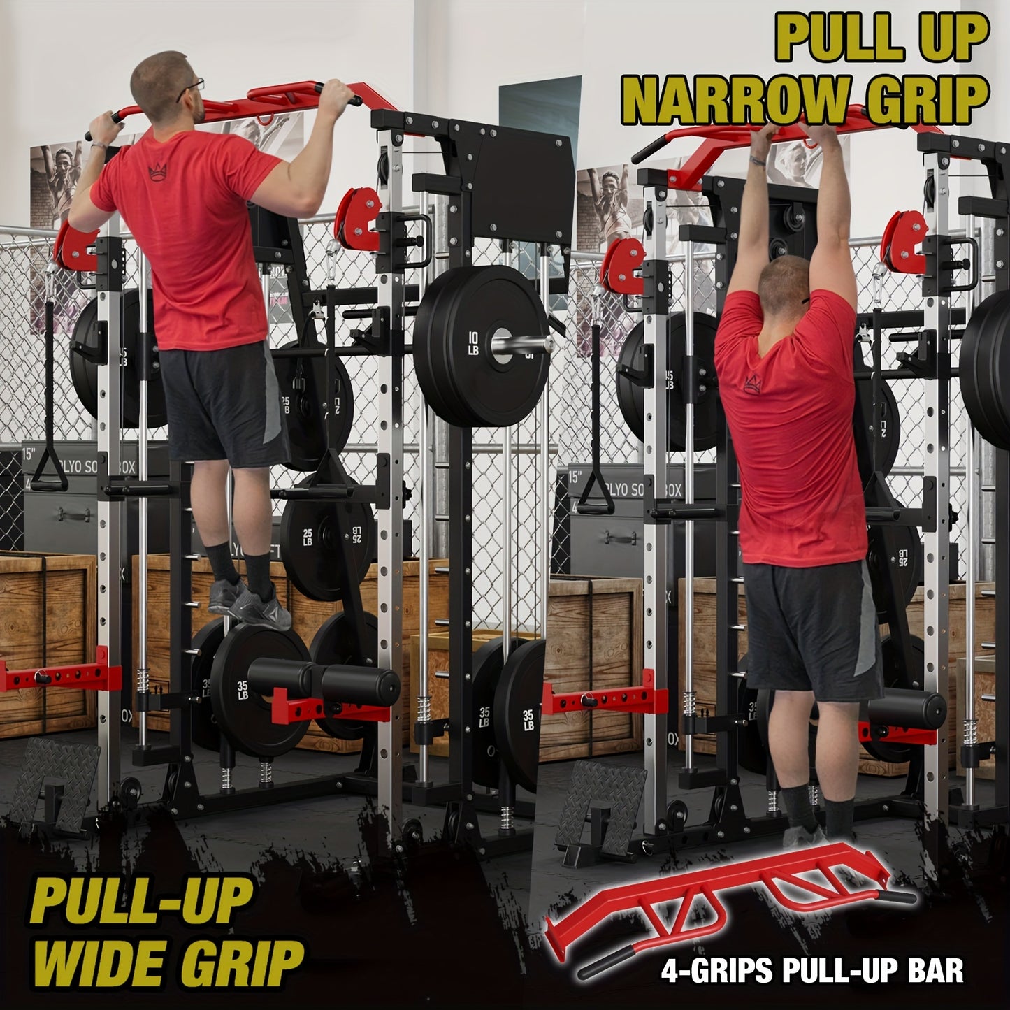 ALL-IN-ONE 2200lbs Smith Machine Home Gym, Squat Rack with LAT-Pull Down System & Cable Crossover Machine, Training Equipment with Weight Bar, 360° Landmine, Barbell Holders And Other Attachments, Total Body Strength Training Cage