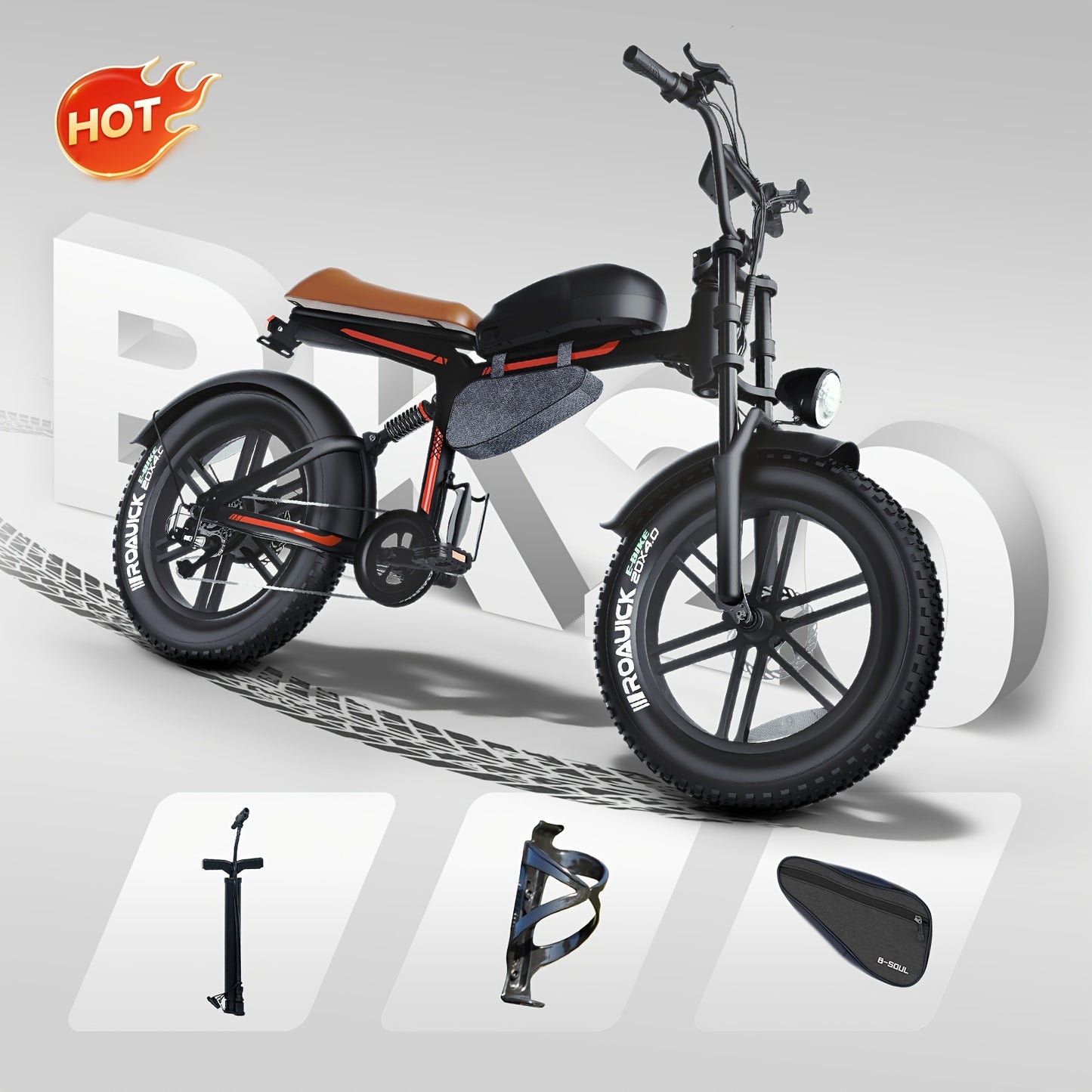 Retro Motorcycle Style Electric Bike for Adults, 20"x4.0" Tire, 48V 18Ah Battery for 60-90 Miles Long Range & Fast Speed, 7-Speed, Ideal for City Commuting, Trail Riding And Leisure Cruising.