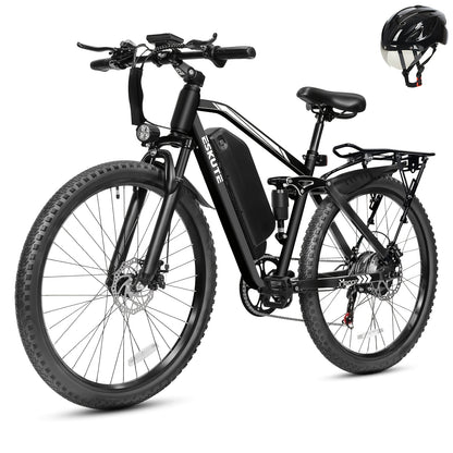 Electric Bike for Adults, 27.5" Mountain E-Bike, Brushless Motor, 48V 20.8Ah Up to 80 Miles Range, Full Suspension Step-Over Electric Bicycle And a Helmet Will Be Included As a Gift