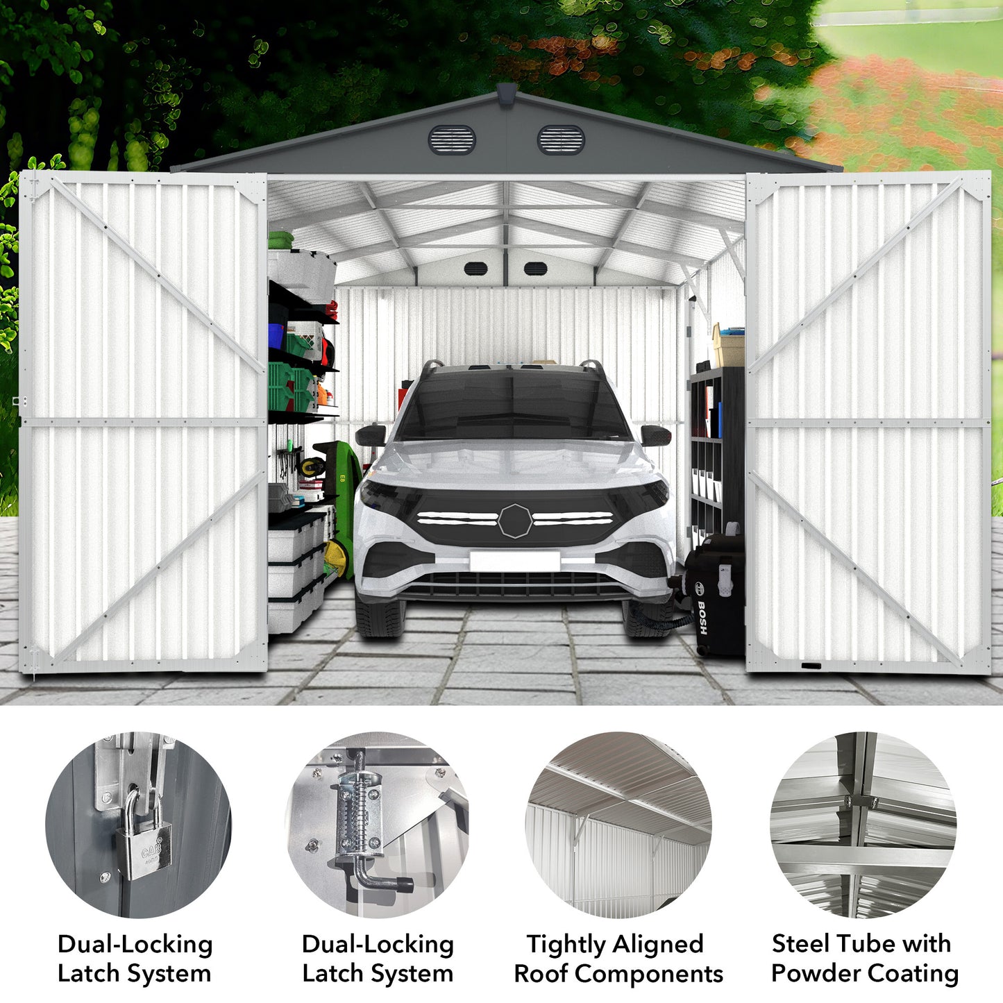 Chery Industrial 23'x22' & 10'x20' & 13'x20' Metal Garage Sheds with Side Door, Double Doors Galvanized Steel Storage Buildings