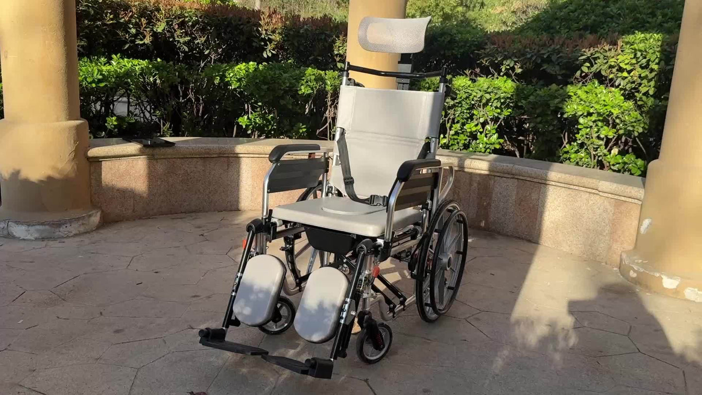4-in-1 Reclining Wheelchairs, Waterproof Shower Bathroom Wheelchair, Transport Wheelchairs with Elevating Leg Rests And Potty- 18.5" Wide Seat Heavy Duty Recliner Wheel Chair for Seniors & Adults