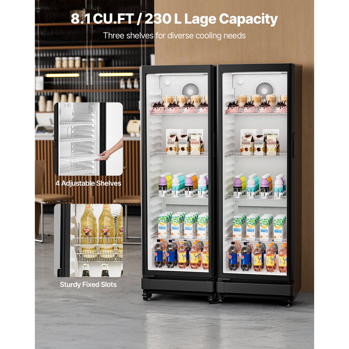 Commercial Merchandiser Refrigerator 5.7/8.1/11.47 CU.FT Glass Door Beverage Fridge