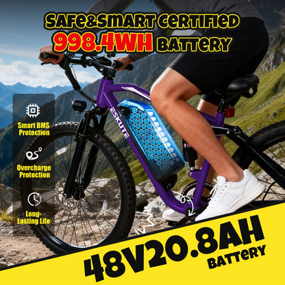 Electric Bike for Adults, 27.5" Mountain E-Bike, Brushless Motor, 48V 20.8Ah Up to 80 Miles Range, Full Suspension Step-Over Electric Bicycle And a Helmet Will Be Included As a Gift