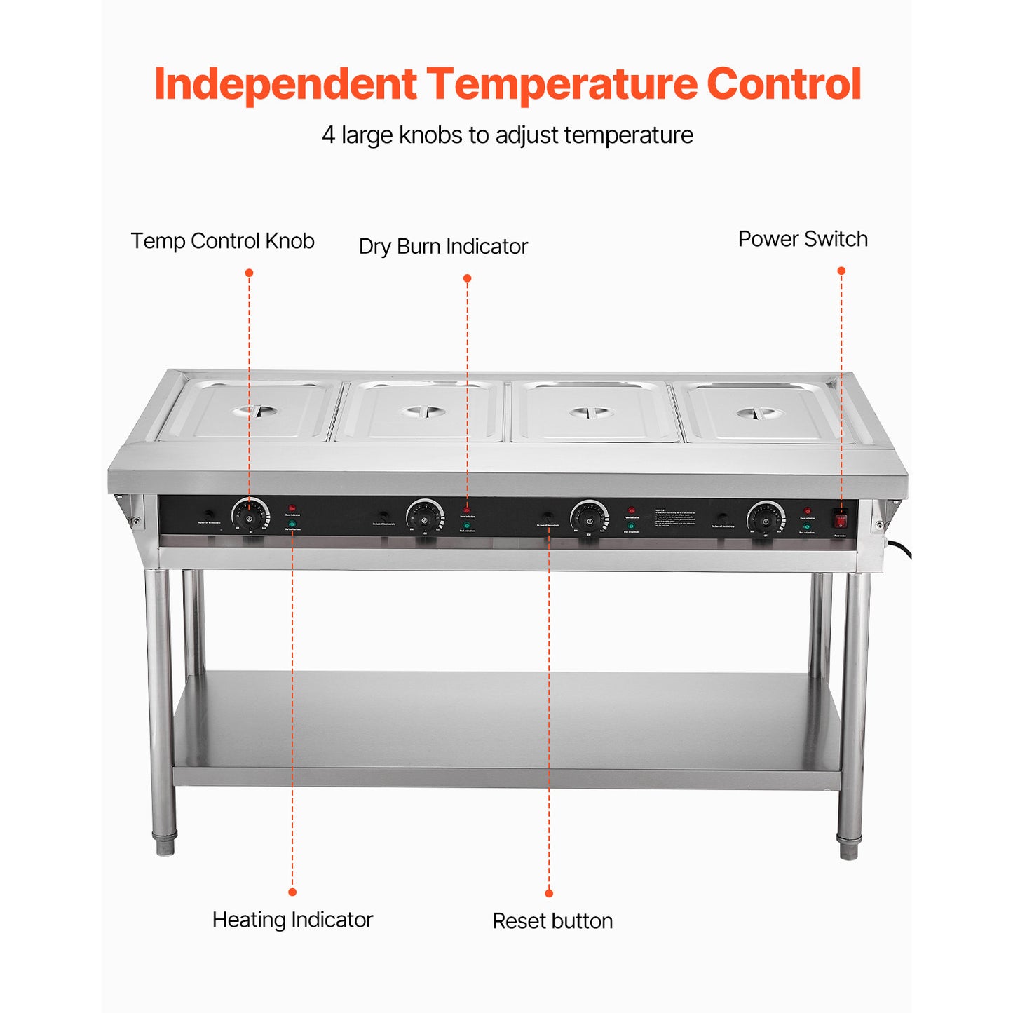3-Pan/4-Pan/5-Pan Commercial Food Warmer Steam Table with Independent Temperature Control, 110V/220V