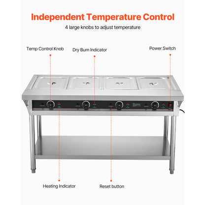 3-Pan/4-Pan/5-Pan Commercial Food Warmer Steam Table with Independent Temperature Control, 110V/220V