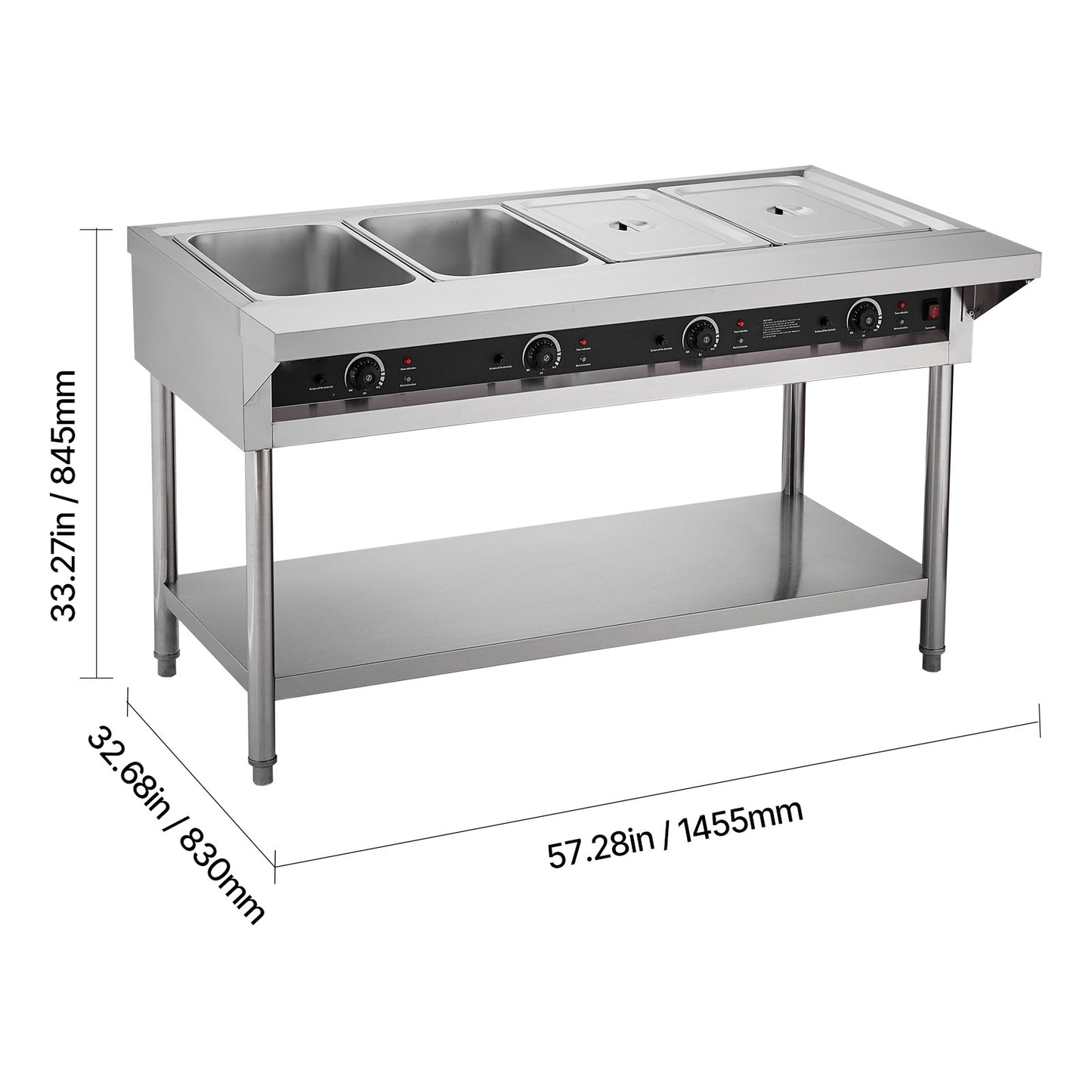 3-Pan/4-Pan/5-Pan Commercial Food Warmer Steam Table with Independent Temperature Control, 110V/220V