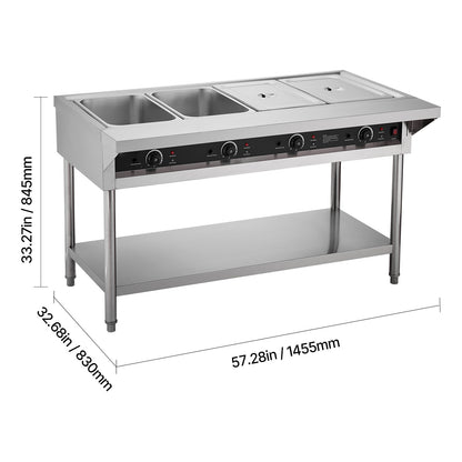 3-Pan/4-Pan/5-Pan Commercial Food Warmer Steam Table with Independent Temperature Control, 110V/220V