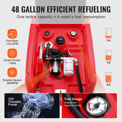 Portable Diesel Tank 48 Gal Fuel Tank with 12V Electric Transfer Pump Orange/Red
