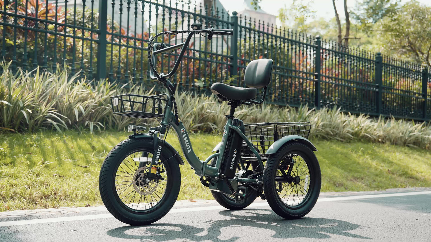 ESKUTE Tricycle for Adults, Folding Trike 18X3.0 Tire Ebike, 624Wh(48V 13AH) Removable Battery, Step-Thru 3 Wheel Electric Bicycle, Up to 55 Miles, Unisex