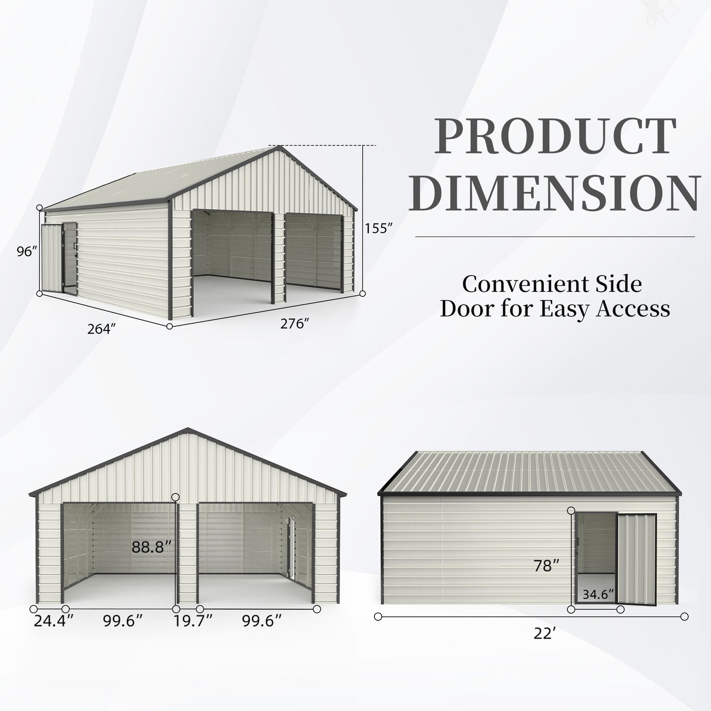 Chery Industrial 23'x22' & 10'x20' & 13'x20' Metal Garage Sheds with Side Door, Double Doors Galvanized Steel Storage Buildings