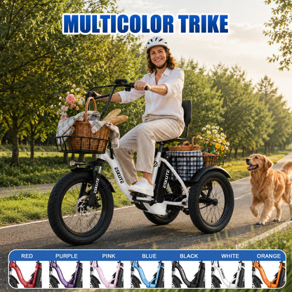 (June Member Day Priority Shopping)ESKUTE E Three-wheeled Electric Bicycle, Folding Electric Tricycle, 18X3.0 Wide Tires, Long-range 624Wh Battery