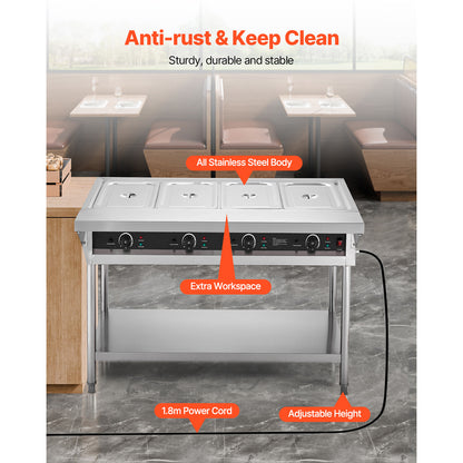 3-Pan/4-Pan/5-Pan Commercial Food Warmer Steam Table with Independent Temperature Control, 110V/220V