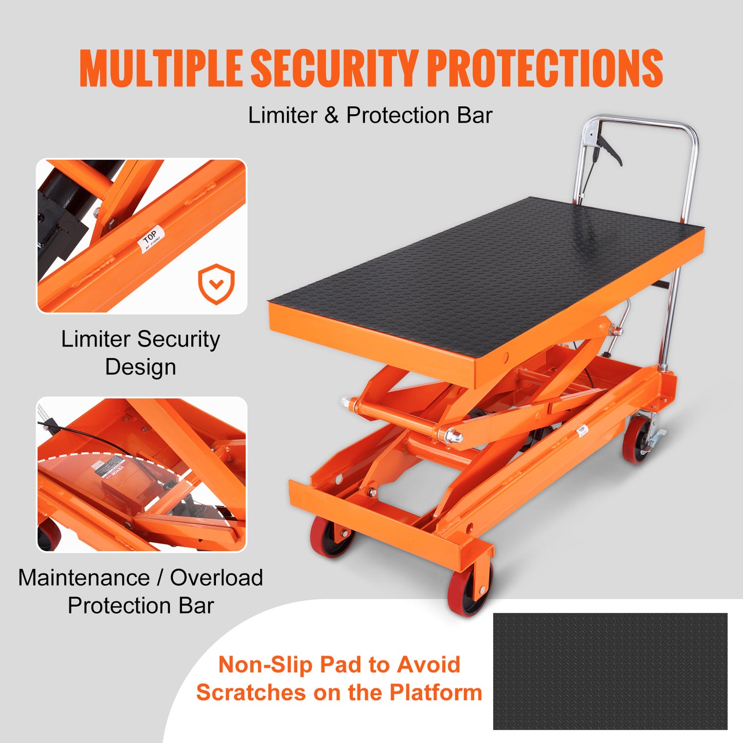 Hydraulic Lift Table Cart, 770/1760lbs Capacity 59" Lifting Height, Manual Double Scissor Lift Table with 4 Wheels and Non-slip Pad, Hydraulic Scissor Cart for Material Handling and Transportation