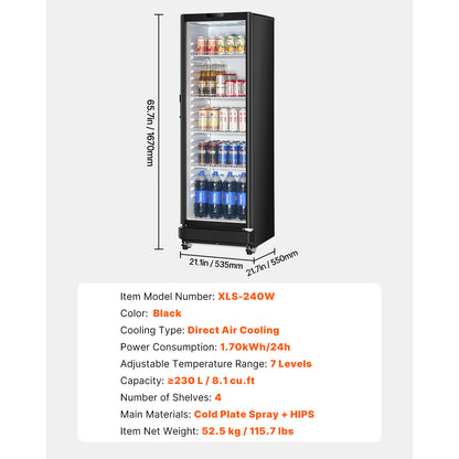 Commercial Merchandiser Refrigerator 5.7/8.1/11.47 CU.FT Glass Door Beverage Fridge