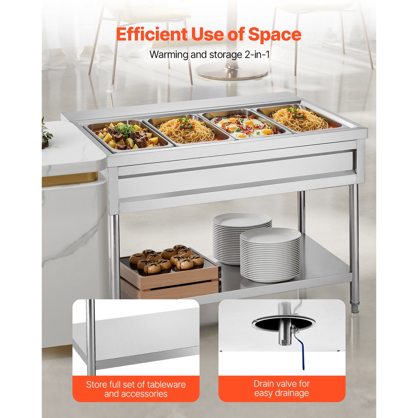 3-Pan/4-Pan/5-Pan Commercial Food Warmer Steam Table with Independent Temperature Control, 110V/220V