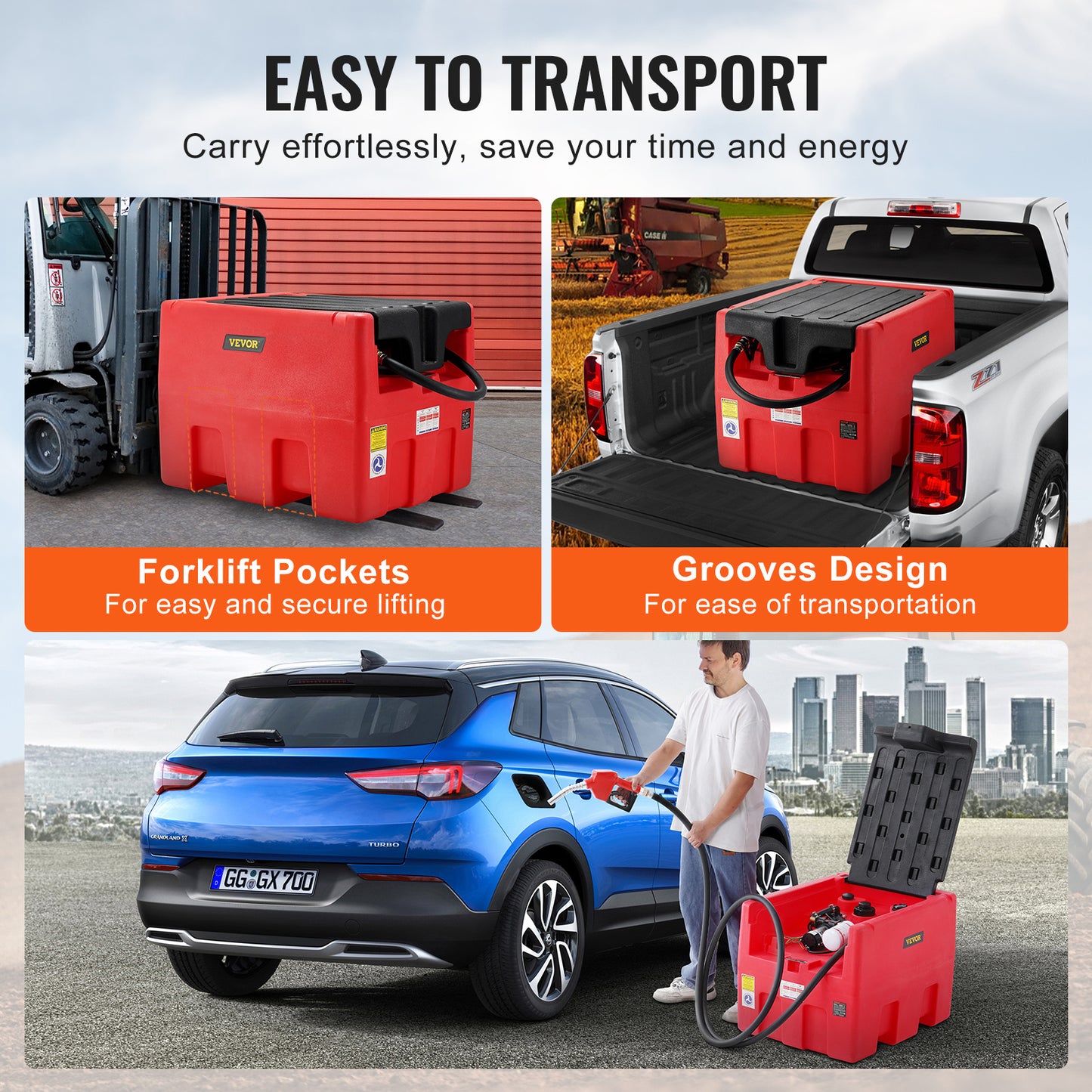 Portable Diesel Tank 48 Gal Fuel Tank with 12V Electric Transfer Pump Orange/Red