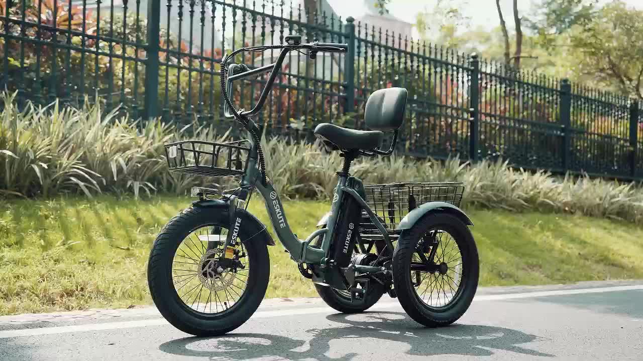 (June Member Day Priority Shopping)ESKUTE E Three-wheeled Electric Bicycle, Folding Electric Tricycle, 18X3.0 Wide Tires, Long-range 624Wh Battery