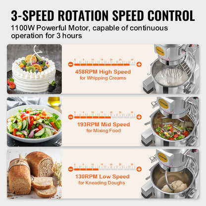Commercial Food Mixer 10L / 18.7L / 28.5L 3-Speed Stand Dough Mixer 550W / 1100W for Restaurant