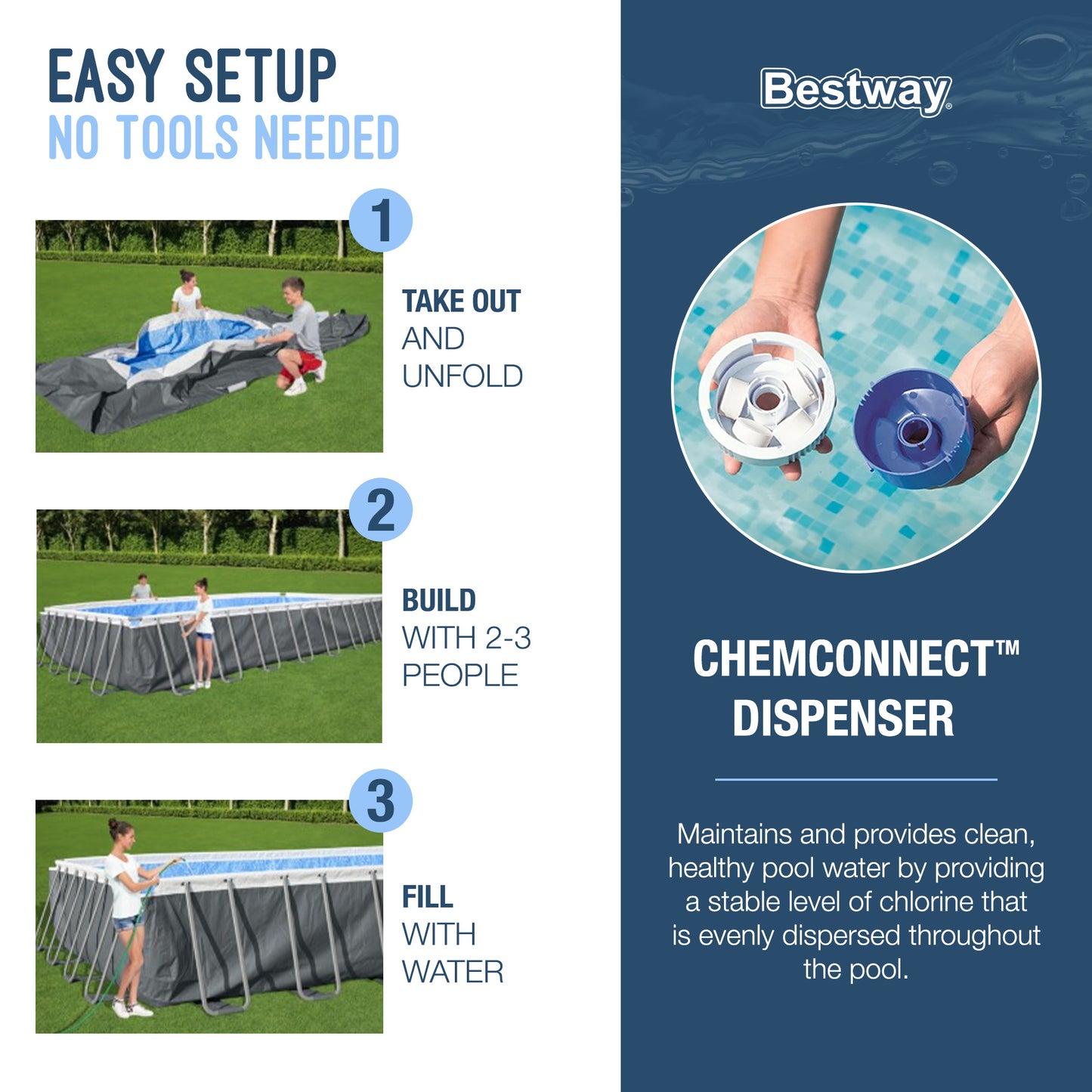 Bestway Power Steel Rectangular Metal Frame Above Ground Swimming Pool Set with 1500 GPH Sand Filter Pump, Ladder, and Pool Cover