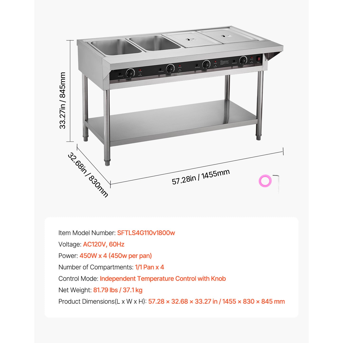 3-Pan/4-Pan/5-Pan Commercial Food Warmer Steam Table with Independent Temperature Control, 110V/220V