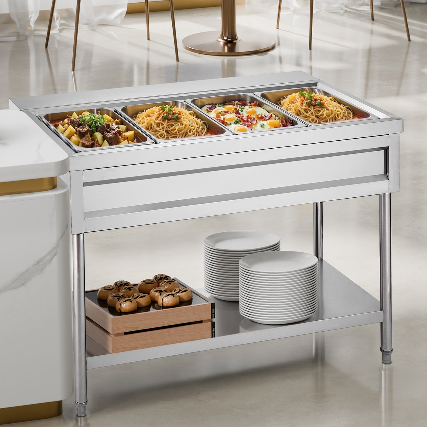 3-Pan/4-Pan/5-Pan Commercial Food Warmer Steam Table with Independent Temperature Control, 110V/220V