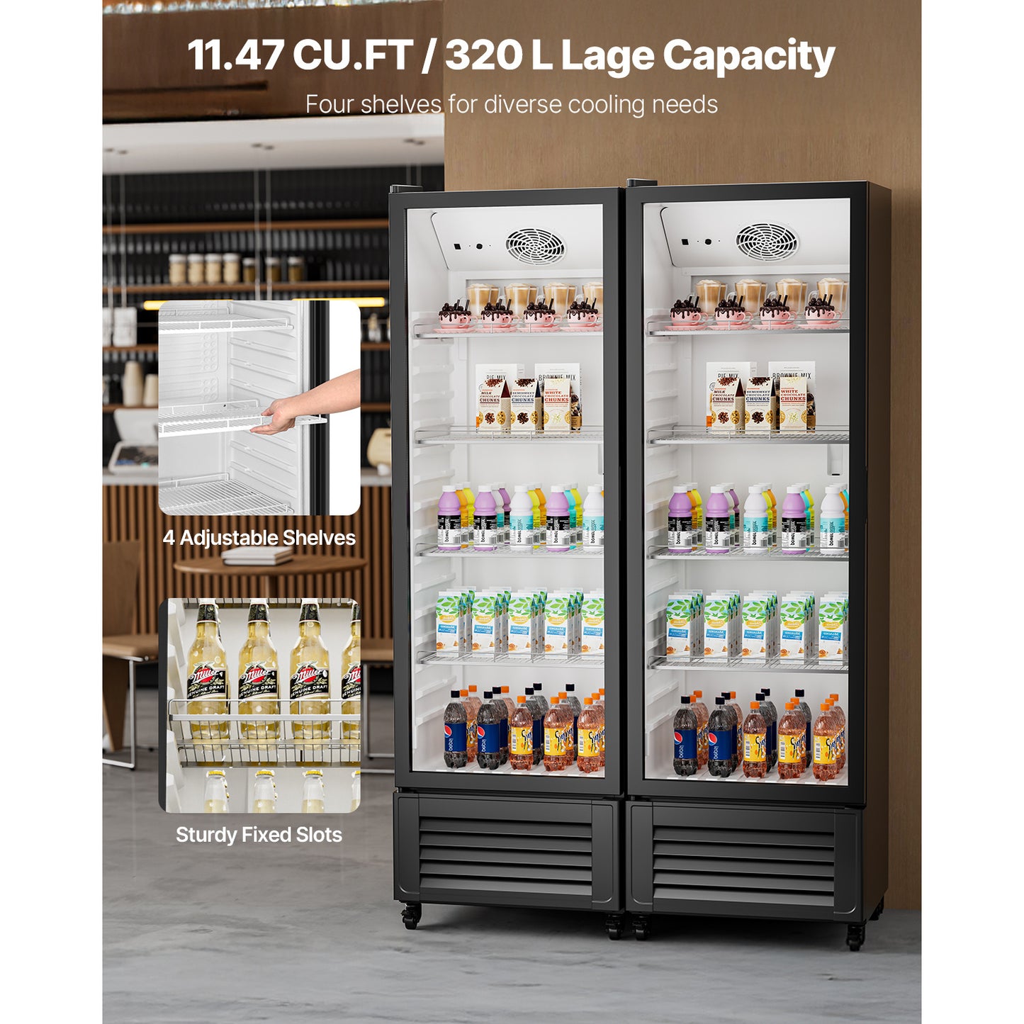Commercial Merchandiser Refrigerator 5.7/8.1/11.47 CU.FT Glass Door Beverage Fridge
