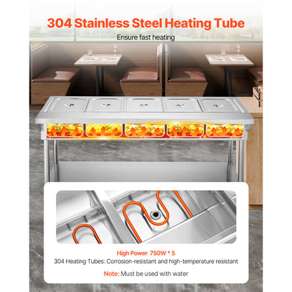 3-Pan/4-Pan/5-Pan Commercial Food Warmer Steam Table with Independent Temperature Control, 110V/220V