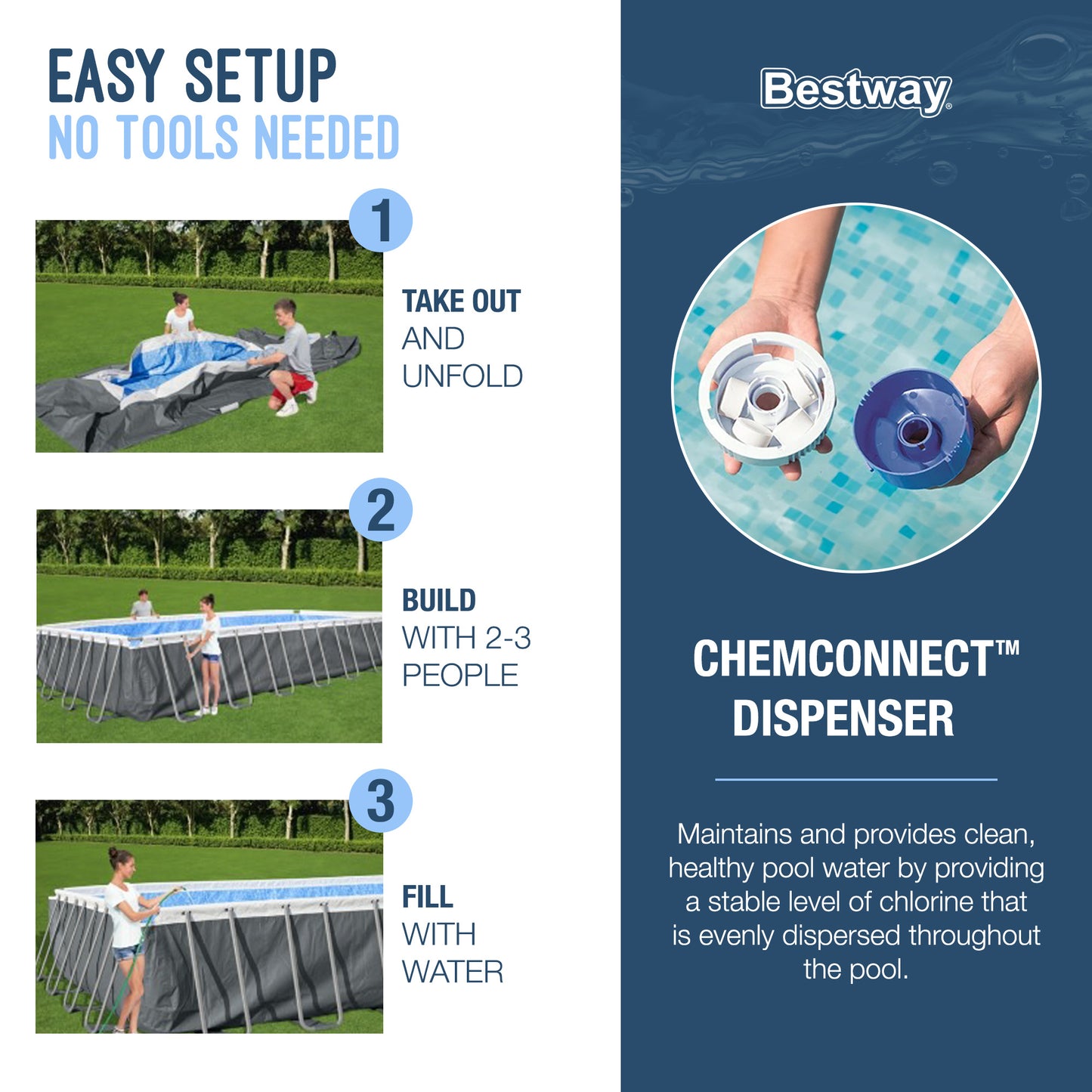Bestway Power Steel Rectangular Metal Frame Above Ground Swimming Pool Set with 1500 GPH Sand Filter Pump, Ladder, and Pool Cover