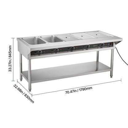 3-Pan/4-Pan/5-Pan Commercial Food Warmer Steam Table with Independent Temperature Control, 110V/220V