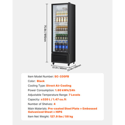 Commercial Merchandiser Refrigerator 5.7/8.1/11.47 CU.FT Glass Door Beverage Fridge