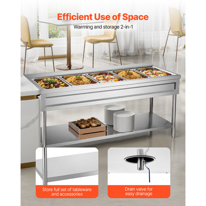 3-Pan/4-Pan/5-Pan Commercial Food Warmer Steam Table with Independent Temperature Control, 110V/220V