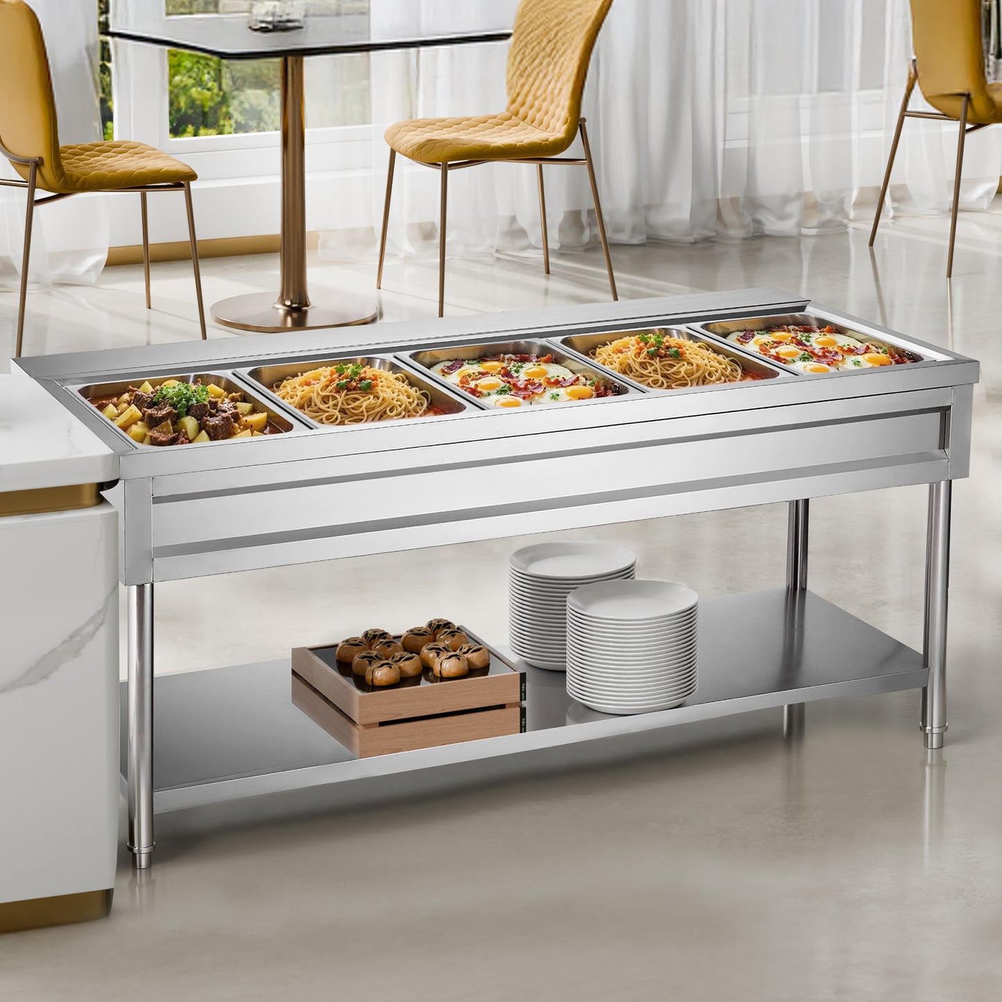 3-Pan/4-Pan/5-Pan Commercial Food Warmer Steam Table with Independent Temperature Control, 110V/220V