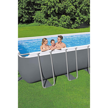 Bestway Power Steel Rectangular Metal Frame Above Ground Swimming Pool Set with 1500 GPH Sand Filter Pump, Ladder, and Pool Cover