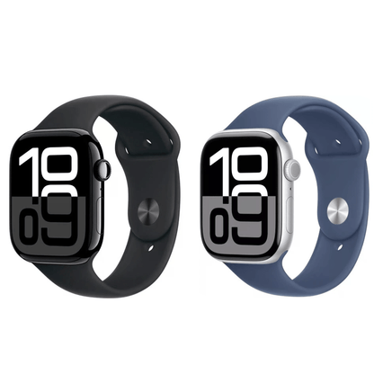 Apple Watch Series 10 Pair - 46mm Jet Black (M/L) & 42mm Silver (S/M) GPS Smartwatch Set