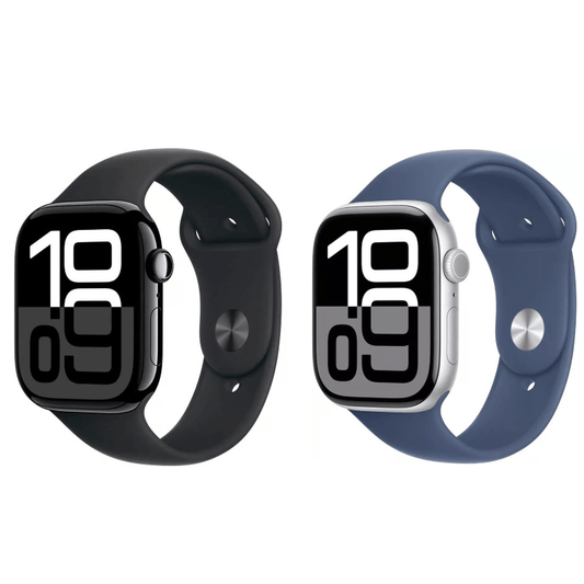 Apple Watch Series 10 Pair - 46mm Jet Black (M/L) & 42mm Silver (S/M) GPS Smartwatch Set