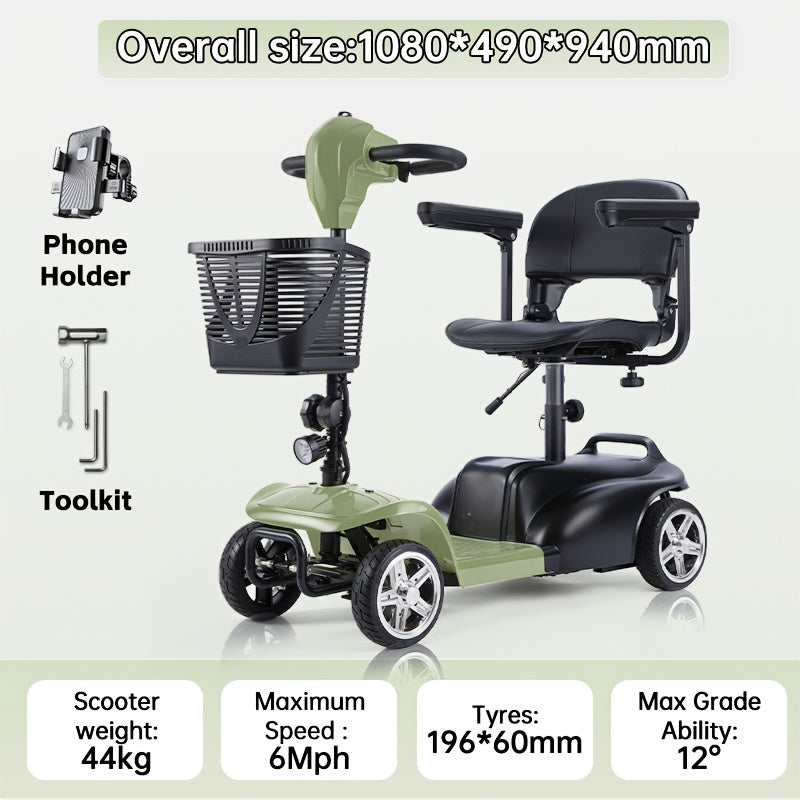 Mobility Aids for The, Four-wheel Foldable Mobility Scooters for Adults, 250w 12V, 12ah 15 Mile Long Range, with LED Headlights And A Detachable Storage Basket. Comes with A Tool Kit, Charger, And Instruction Manual.Holiday Surprise Gift