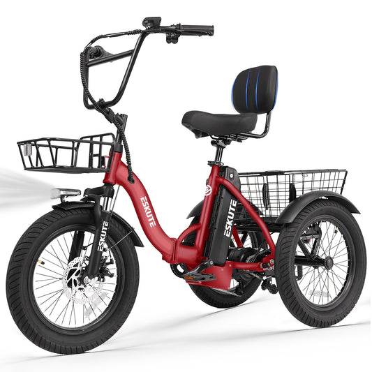 (June Member Day Priority Shopping)ESKUTE E Three-wheeled Electric Bicycle, Folding Electric Tricycle, 18X3.0 Wide Tires, Long-range 624Wh Battery