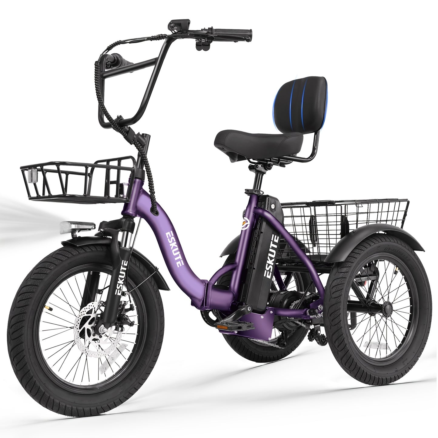 (June Member Day Priority Shopping)ESKUTE E Three-wheeled Electric Bicycle, Folding Electric Tricycle, 18X3.0 Wide Tires, Long-range 624Wh Battery
