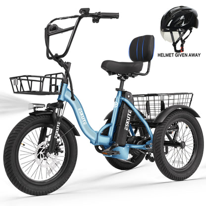 ESKUTE Tricycle for Adults, Folding Trike 18X3.0 Tire Ebike, 624Wh(48V 13AH) Removable Battery, Step-Thru 3 Wheel Electric Bicycle, Up to 55 Miles, Unisex